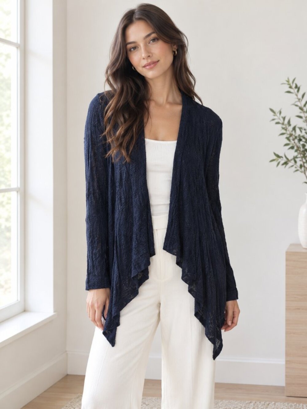 Ann Taylor Navy Open-Front Cascade Cardigan XS 0906